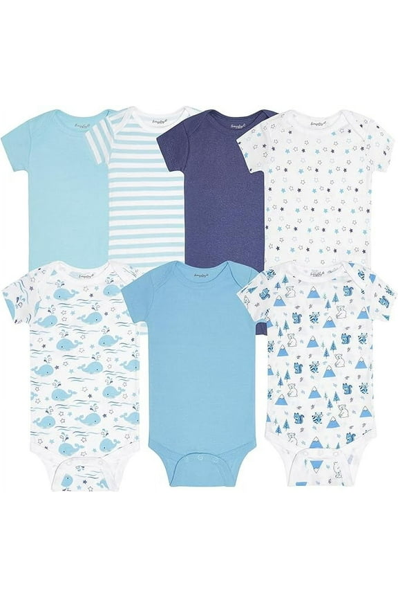 7 Pack Blue Short Sleeve Baby Bodysuits for Boys