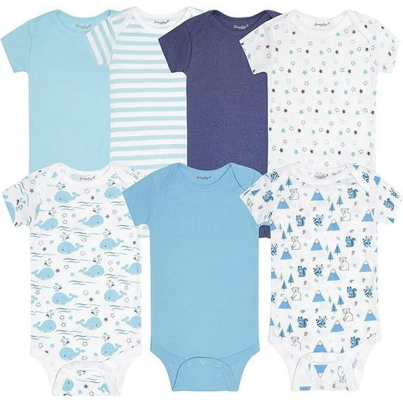 Everyday Kids 7 Pack Blue Short Sleeve Baby Bodysuits for Boys