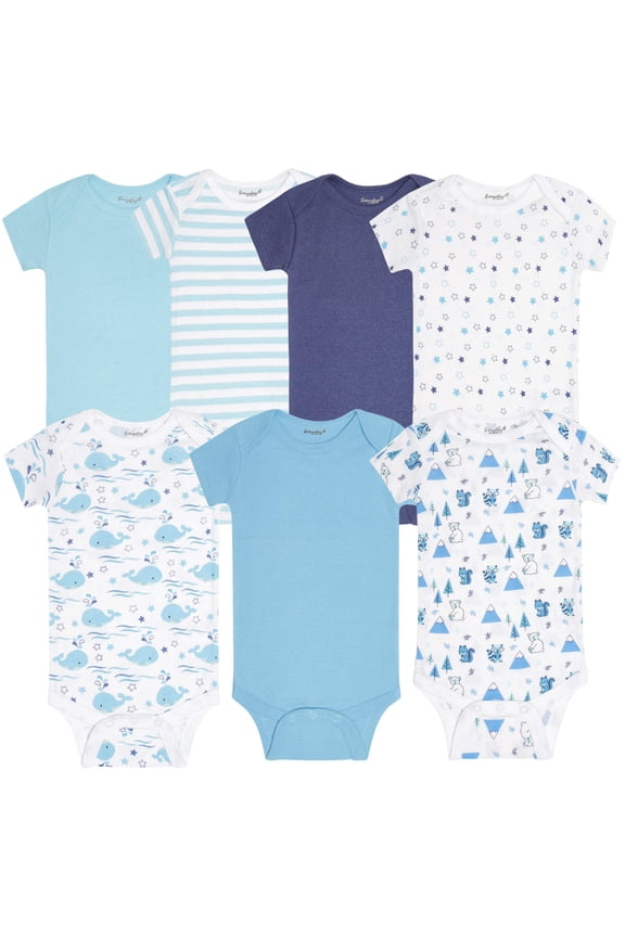 Everyday Kids 7 Pack Blue Short Sleeve Baby Bodysuits for Boys