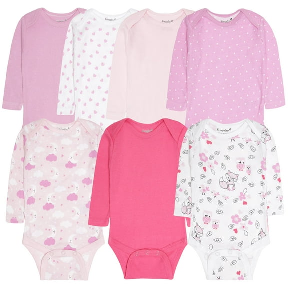 Everyday Kids 7 Pack Pink Long Sleeve Baby Bodysuits for Girls