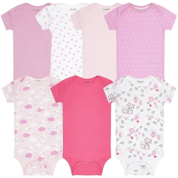 Everyday Kids 7 Pack Pink Short Sleeve Baby Bodysuits for Girls