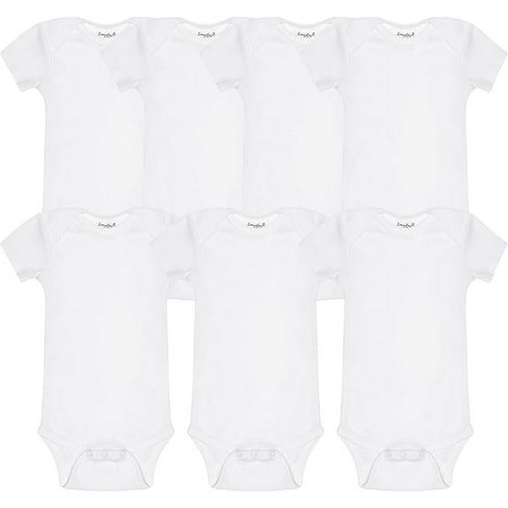 Everyday Kids 7 Pack White Short Sleeve Baby Bodysuits for Boys and Girls