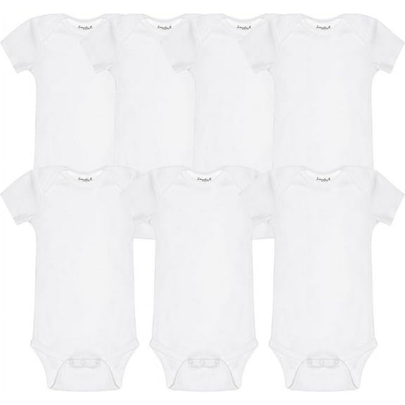 Everyday Kids 7 Pack 100% Soft Cotton White Unisex Short Sleeve Baby Bodysuits