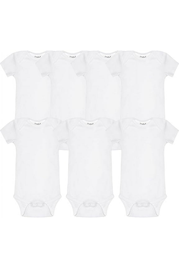 7 Pack 100% Soft Cotton White Unisex Short Sleeve Baby Bodysuits