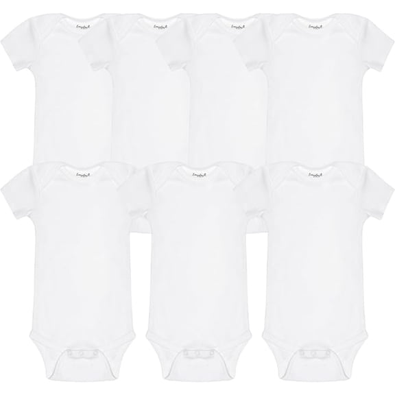 Everyday Kids 7 Pack White Short Sleeve Baby Bodysuits for Boys and Girls