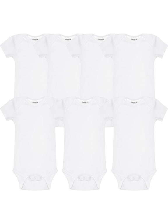 7 Pack White Short Sleeve Baby Bodysuits for Boys and Girls