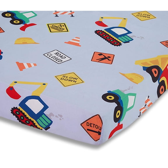 Everyday Kids Baby Boy Fitted Crib Sheet - Under Construction