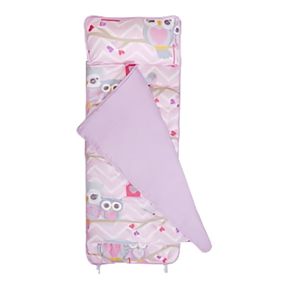 EVERYDAY KIDS Toddler Nap Mat with Removable Pillow - Sweet Owls - Carry Handle with Straps Closure, Rollup Design, Soft Microfiber for Preschool, Daycare, Travel Sleeping Bag - Ages 3-6 Years