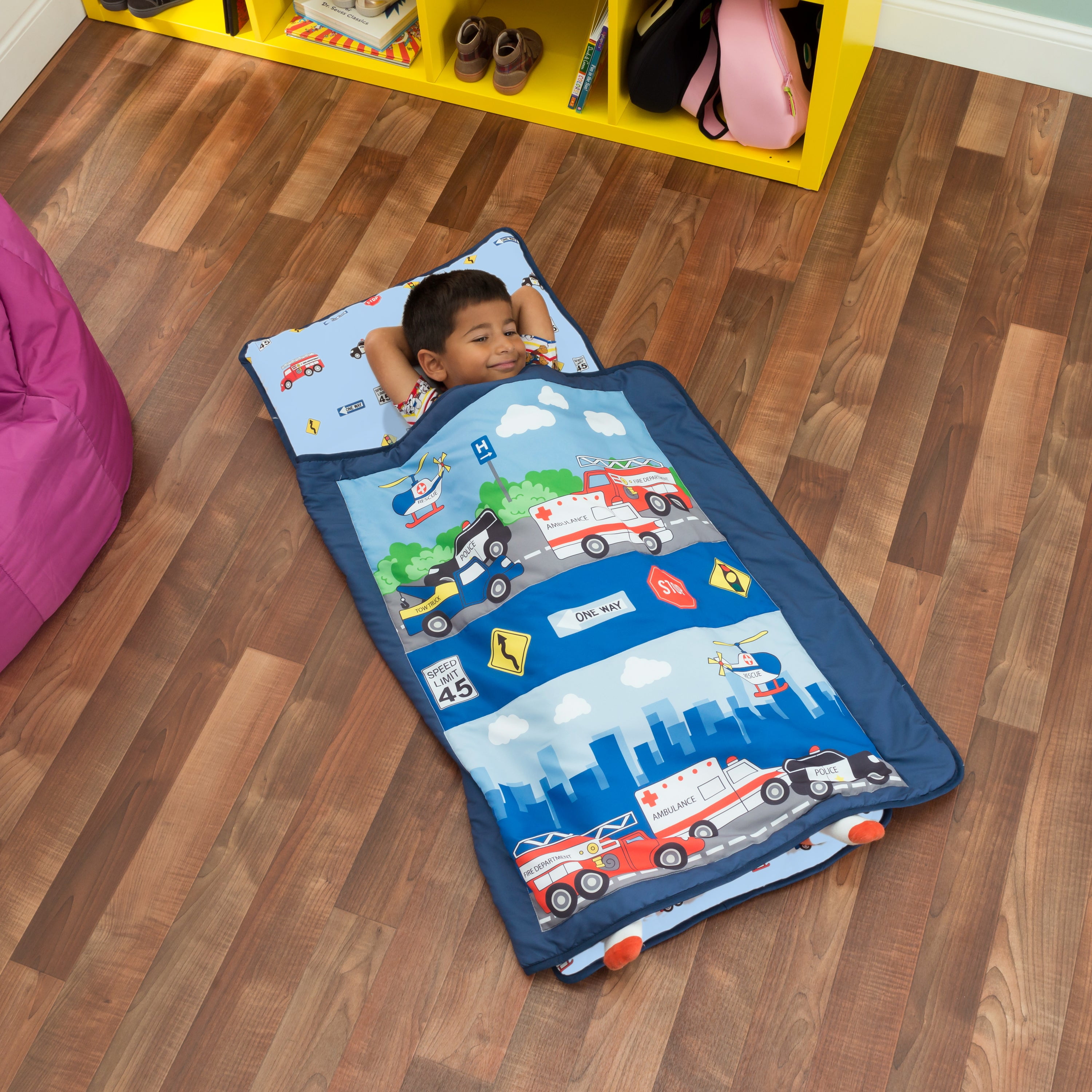 Everyday Kids Toddler Nap Mat with Removable Pillow Fire Police Rescue