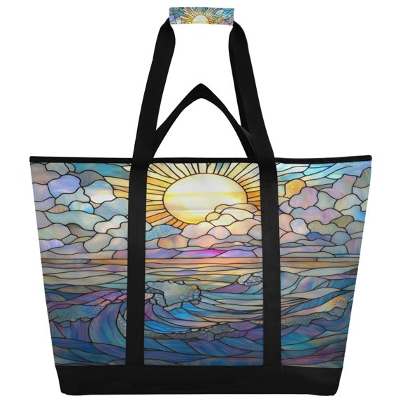 Everyday Large Handheld Cooler Bag, 30 kg Insulated Cooler Bag, Suitable for Many Occasions,Sun and Sea Map