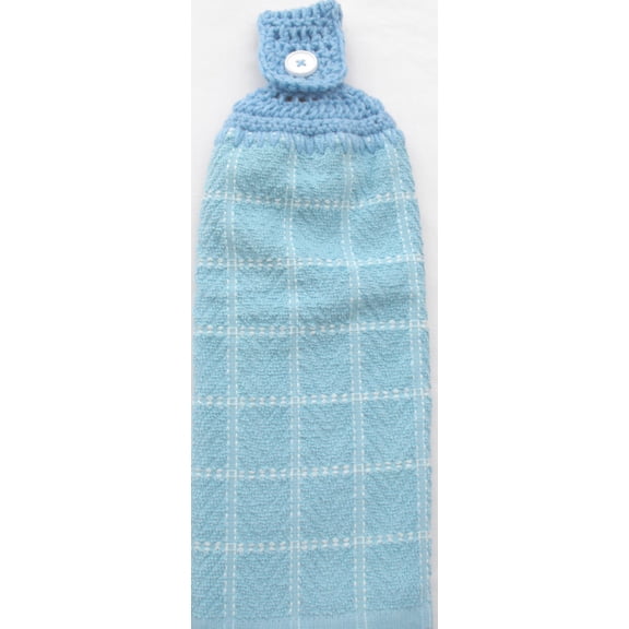 Everyday Light Blue Plaid Terry Cloth Kitchen Towel - Double Thick/Full Crochet TOP Hanging Kitchen Towel