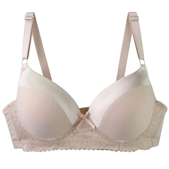 Everyday Light Support Bras - Woman's Printing Gathered Together Large Size Daily Bra Underwear No Rims Beige 95B