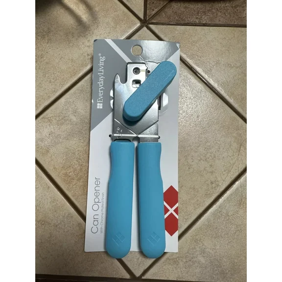 Everyday Living Manual Can Opener W/Bottle Opener Chrome Plated Finish Blue