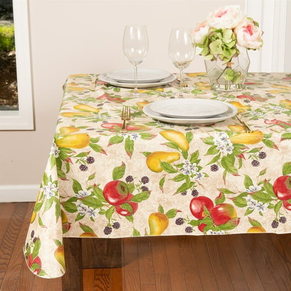 Everyday Luxuries Waterproof Oblong Fitted Tablecloth 52 x 70 Inch Stain and Wrinkle Resistant | Decorative 3.6 gauge Everyday Fruits Vinyl Table Cover for Indoor Outdoor Seating, Gatherings,Occasions