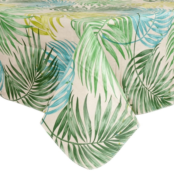 Everyday Luxuries Waterproof Oblong Fitted Tablecloth 52 x 70 Inch Stain and Wrinkle Resistant | Decorative 3.6 gauge Palm Paradise Vinyl Table Cover for Indoor Outdoor Seating, Gatherings, Occasions.