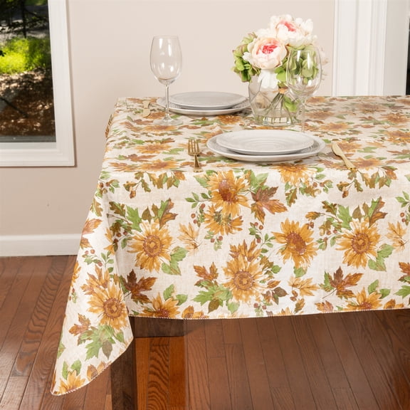 Everyday Luxuries Waterproof Oblong Fitted Tablecloth 52 x 70 Inch Stain and Wrinkle Resistant | Decorative 3.6 gauge Sunflower Fields Vinyl Table Cover for Indoor Outdoor Seating & Occasions.