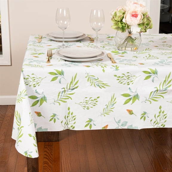 Everyday Luxuries Waterproof Oblong Fitted Tablecloth 60 x 102 Inch Stain and Wrinkle Resistant | Decorative 3.6 gauge Camilla's Garden Vinyl Table Cover for Indoor Outdoor Seating & Occasions.