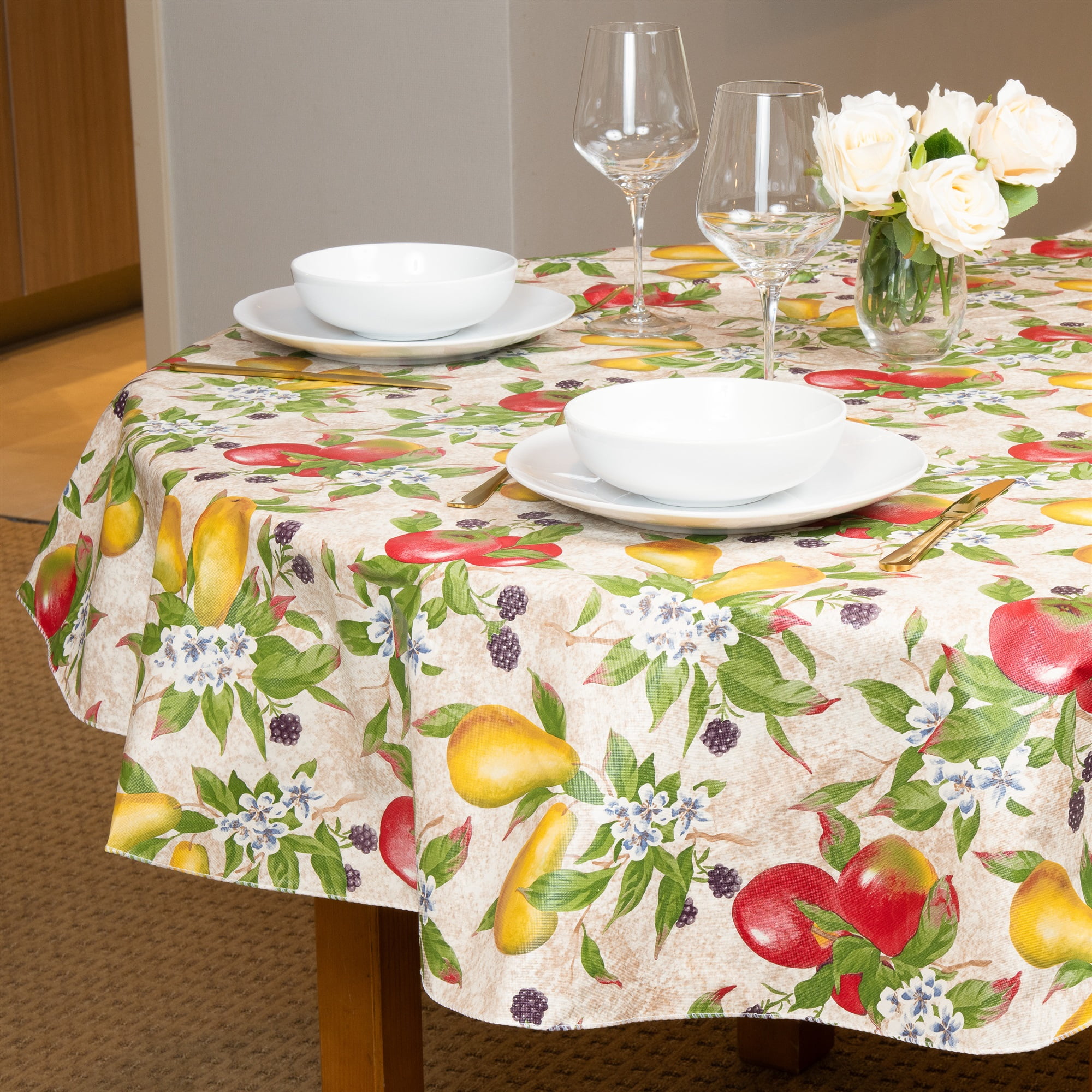 Everyday Luxuries Waterproof Oval Fitted Tablecloth 52 x 70 Inch Stain and Wrinkle Resistant