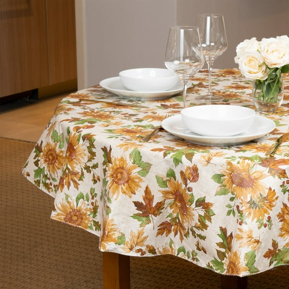 Everyday Luxuries Waterproof Oval Fitted Tablecloth 60 x 84 Inch Stain and Wrinkle Resistant | Decorative 3.6 gauge Sunflower Fields Vinyl Table Cover for Indoor Outdoor Seating, Gatherings, Occasions