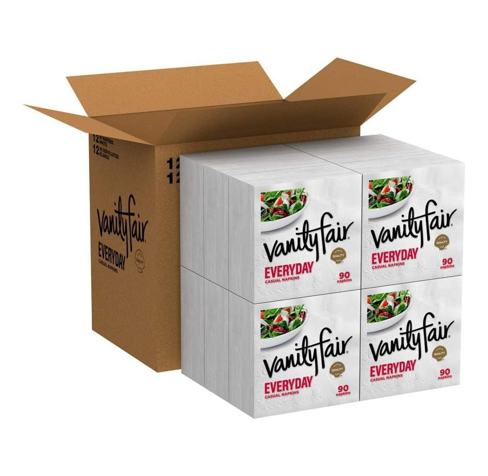 Everyday Napkins, 1080 Count, White Paper Napkins, 90 Count (Pack of 12)