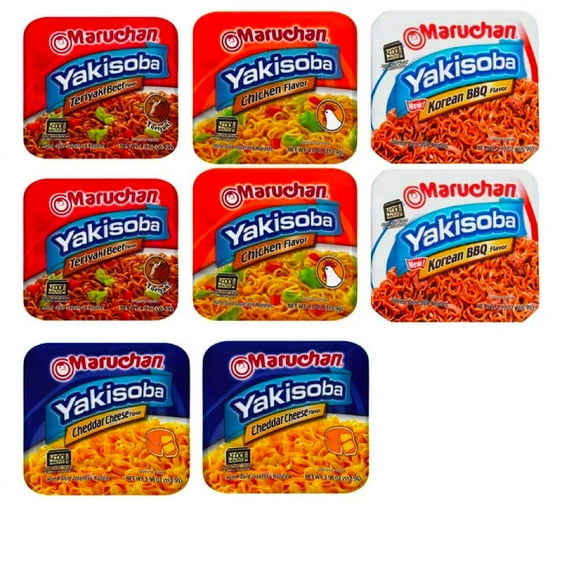 Everyday Necessiteez Yakisoba Instant Noodles in 4 Different Flavors 4 ounce(8 Count) Just add Water Meal Noodle Breakfast Dinner Warm Snacks Home Kitchen College Food Gift w/ Tote & Bonus Porte Pot