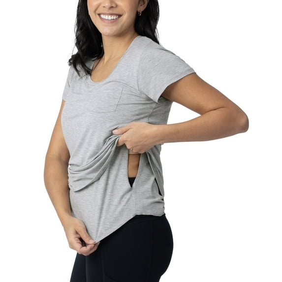 Kindred Bravely Everyday Maternity & Nursing T-Shirt with Pocket | Maternity & Nursing Tops for Breastfeeding (Grey Heather, X-Small)