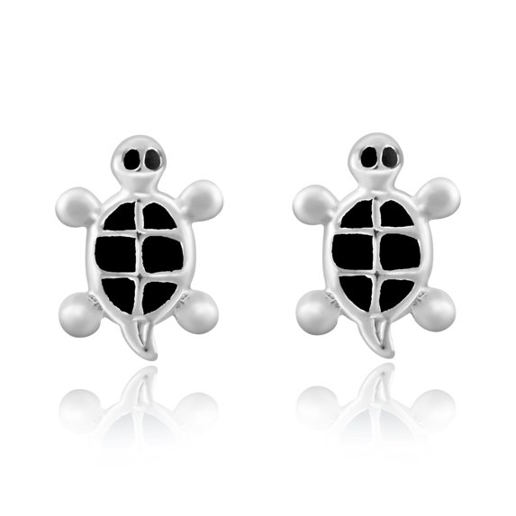 Everyday Ocean Mini Turtles Black Enamel Animals Sterling Silver Stud Earrings for Female Adult