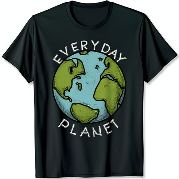 Everyday Planet Black T-Shirt with Cartoon Earth Design Soft & Comfortable