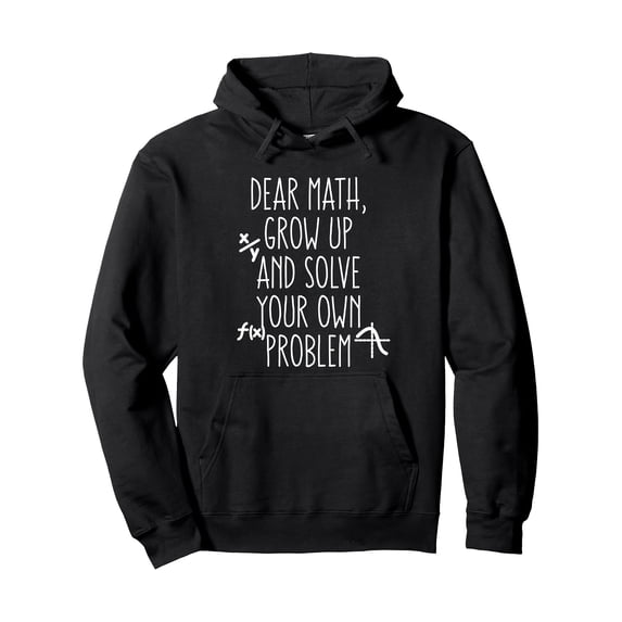 Everyday Pullover "Dear Math Grow Up" Letter Print Humorous Black Hoodie - Men's Casual Long Sleeve Pullover with Kangaroo Pocket