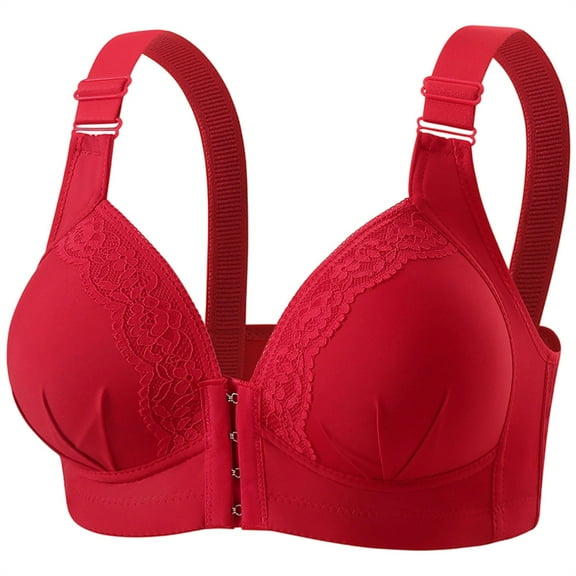 Everyday Seamless Bras for Women - Ladies Solid Color No Steel Ring Push Up Everyday Bra Red 36