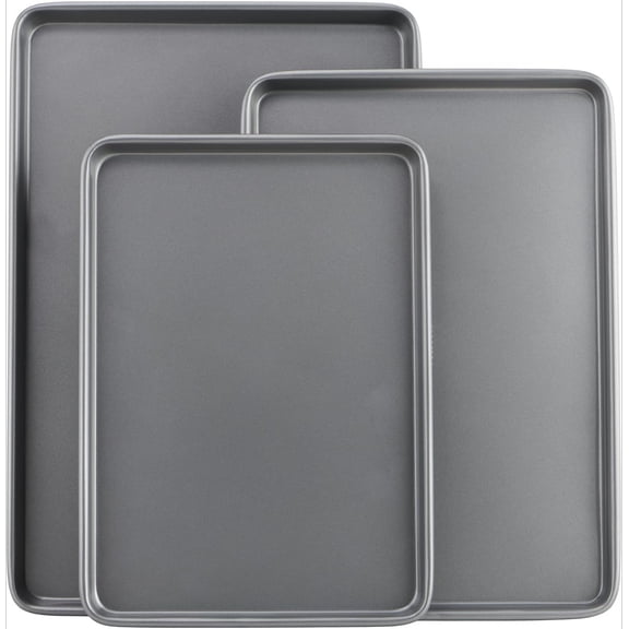 Everyday Set of 2 Nonstick Steel 9" x 6.2" Toaster Oven Mini Baking Sheets, Gray