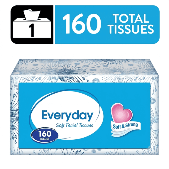 Everyday Soft Facial Tissues 1 Flat Carton 160 Tissues per Flat 2-Ply