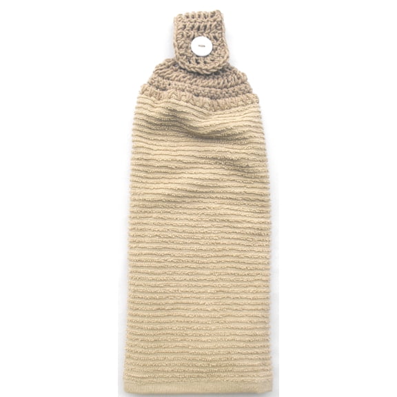 Everyday Solid Taupe/Beige Terry Cloth Kitchen Towel - Double Thick/Full Crochet TOP Hanging Kitchen Towel