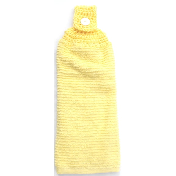 Everyday Solid YELLOW Terry Cloth Kitchen Towel - Double Thick/Full Crochet TOP Hanging Kitchen Towel