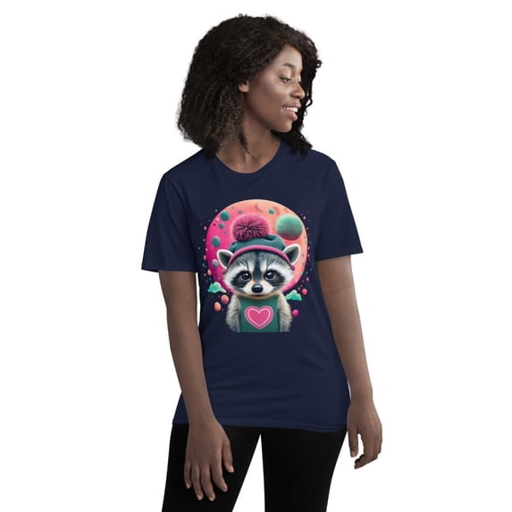 Everyday Staples Cute Racoon Valentine's Day Art Short-Sleeve T-Shirt (Navy, XL)