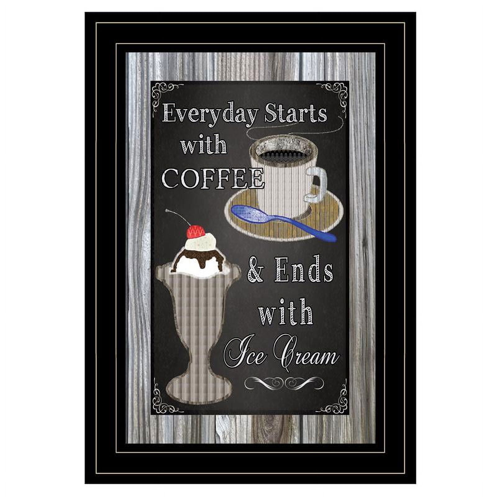 Black Framed Motivational Canvas Print with Coffee and Ice Cream Quote