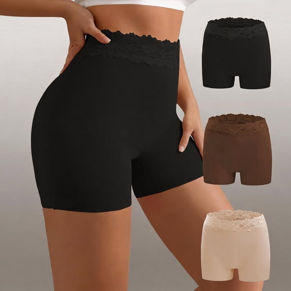 Everyday Wear Women High Waist Solid Lace Shapewear Shorts, Tummy Control Hip Lifting Body Shaping Underwear Black-F XL(XL)
