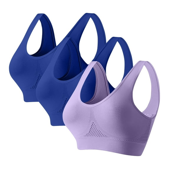 Everyday Womens Sports Bra 3 Pack - Wirefree Bralette, Light Support for Yoga Lounge Sleep, Inclusive Sizing, Purple,Size M