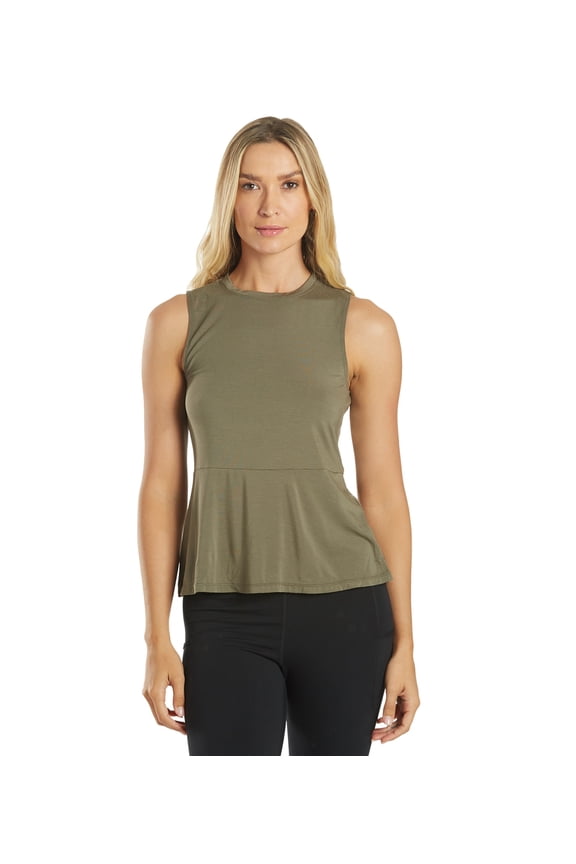 Blossom Solid Peplum Layering Muscle Tank, High Neck, Sleeveless, Casual (Women’s)