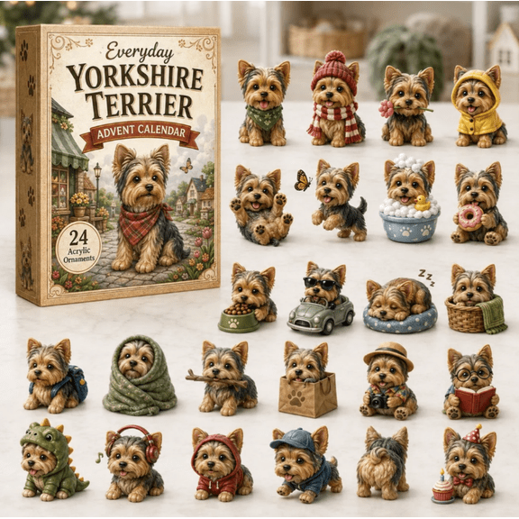 Everyday Yorkshire Terrier Advent Calendar 2026 , 24-Day Festive Countdown, 2D Acrylic Charms Blind Box , Gift For Dog