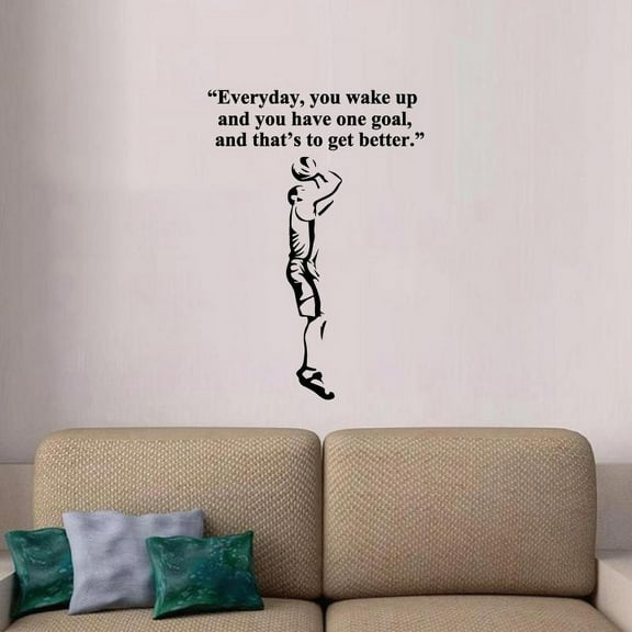Everyday You Wake Up And You Have One Goal And Thats To Get Better Quote Player Silhouette Vinyl Wall Sticker Art Decal Sport Boy Kid Room Design Bedroom Basketball Sports Decor Size (20x18 inch)