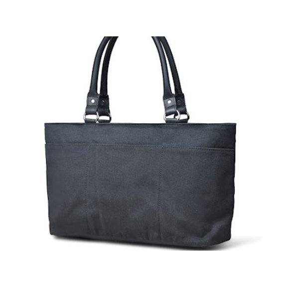 SHARO Women's Canvas and Leather Shopper in, Black Canvas and Leather Grip Handles with Leather Trim