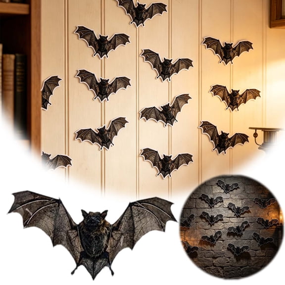 EverydayNest 12 Pcs 3D Bat Wall Stickers, Realistic Halloween Decor with Bendable Wings, Removable Spooky Window Decals for Room Party Supplies
