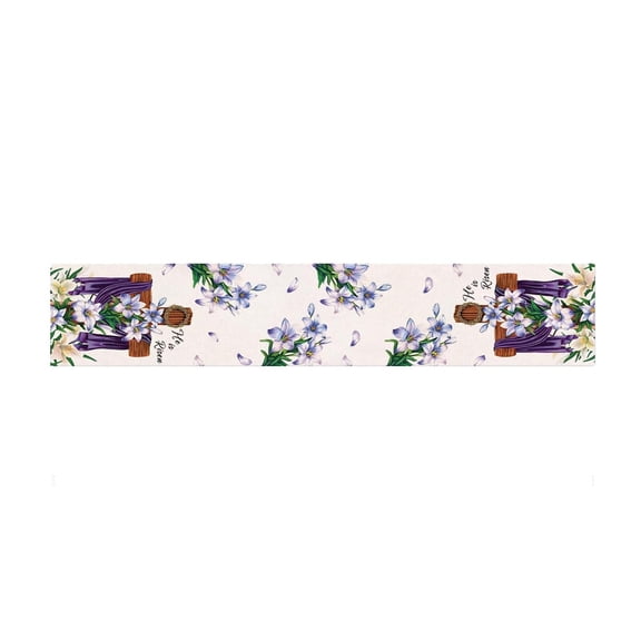 EverydayNest 72x13 Inch Linen Easter Table Runner, He Is Risen Lily Cross Printed Decorative Table Scarf For Dining Buffet Easter Holiday Home Tabletop Decor