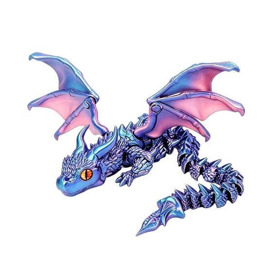 EverydayNest Articulated Dragon Figurine,3D Printed Winged Dragon Model with Movable Joints,Flexible Desktop Pet Decor and Fidget Toy,Blue 10.24in