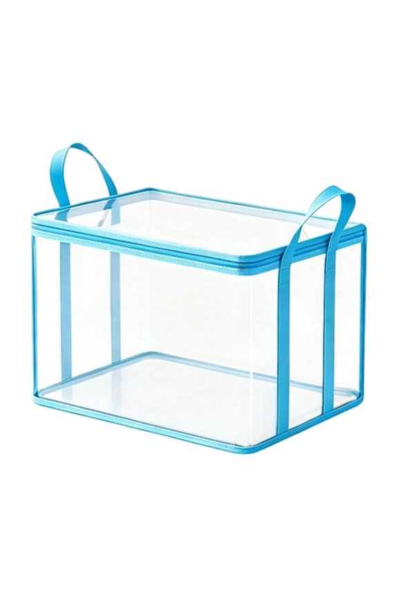 Clear Storage Bag,12.6in Blue Organizer with Zipper and Handles,Stackable Large Capacity Container for Clothes,Home Travel and Moving