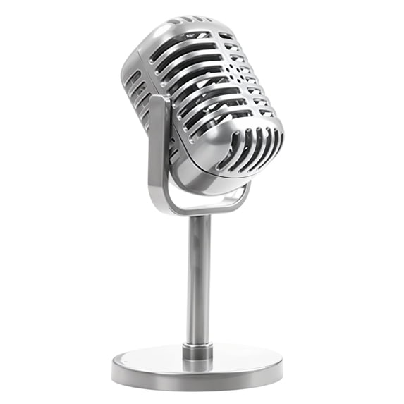 EverydayNest Microphone Desktop Ornament,Retro Decorative Prop for Home Shelf Living Room Studio,6.7in Vintage Mic Model with Stand Display