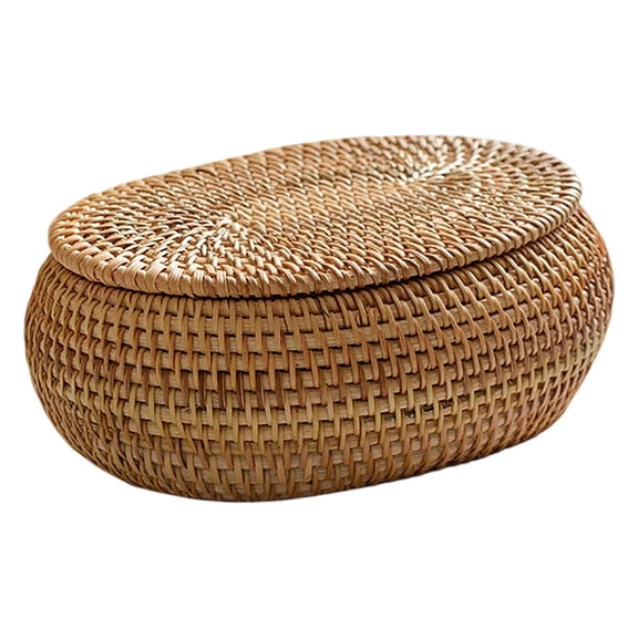 EverydayNest Round Wicker Storage Box with Lid,Handwoven Rattan Organizer Basket for Tabletop,Natural Decorative Container for Tea,Candy and Small Items,7.5x5.9x3.2in