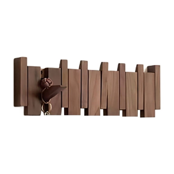 EverydayNest Wooden Wall Mounted Coat Rack,40cm/15.7in Walnut Piano Key Design with Flip Down Hooks for Hanging Coats Keys and Hats,Heavy Duty Entryway Wall Hanger