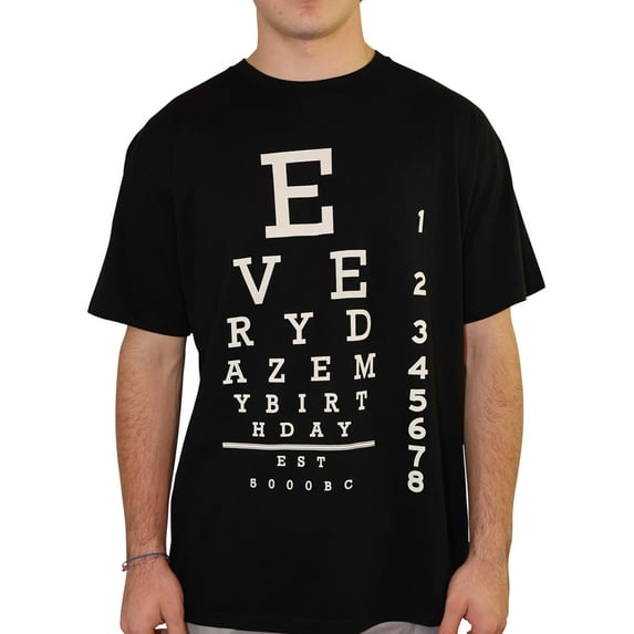 Everydaze My Birthday Mens Eye Chart Graphic T-Shirt, Black, Large